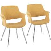 Vintage Flair Dining Accent Chair in Chrome & Yellow Fabric (Set of 2)